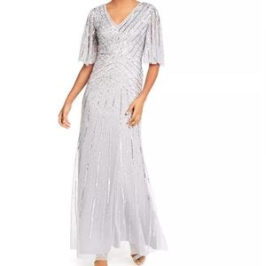 Adrianna Papell Sequined Flutter-Sleeve Trumpet Go
